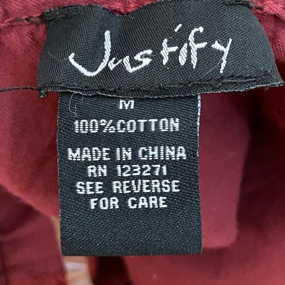 Justify Womens Burgundy Floral Embroidered Balloon Sleeve Tunic Top M Peasant - Picture 5 of 6